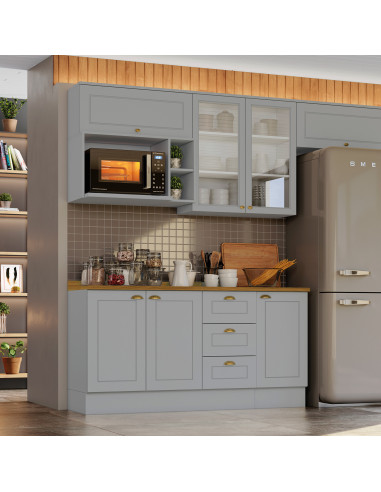 Aéreo Cocina Americana Gris 2 Puertas Vidrio 80cm - Muebles