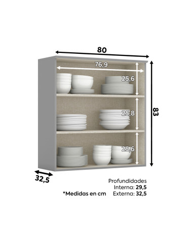 Aéreo Cocina Americana Gris 2 Puertas Vidrio 80cm - Muebles