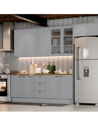 Aéreo Cocina Americana Gris 2 Puertas Vidrio 80cm - Muebles