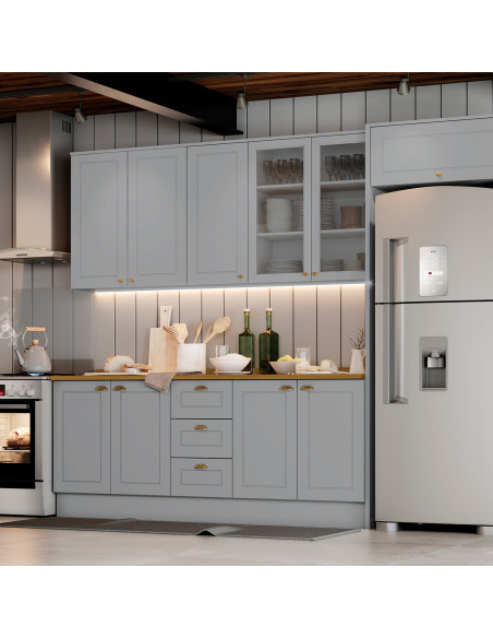 Aéreo cocina Americana gris 2 puertas vidrio  80cm