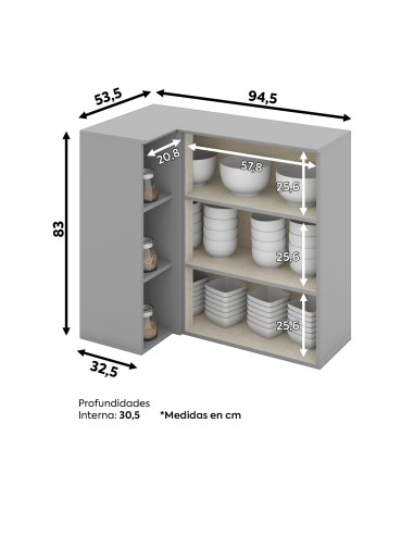 Aéreo Esquinero Americana Gris 94cm - Mueble de Cocina