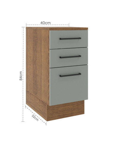 Base de Cocina Agata Gris 3 Cajones 40cm - Muebles de Cocina
