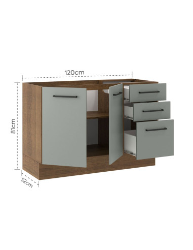 Base Cocina Agata Gris 120cm - Mueble Modular de Cocina