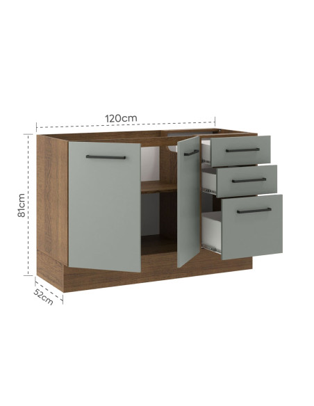 Base cocina Agata gris 2 puertas 3 cajones 120cm