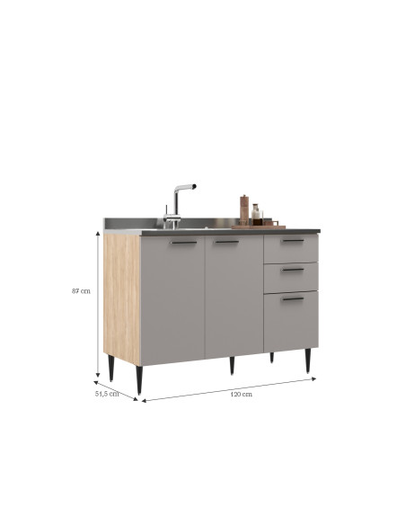 Base cocina Amalia 2 puertas 3 cajones 120cm