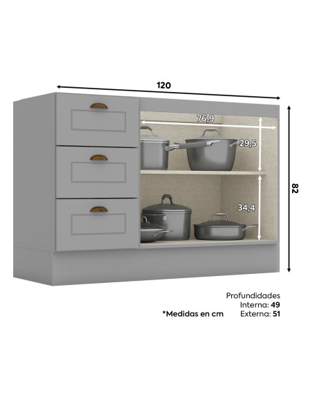 Base cocina Americana gris 120cm