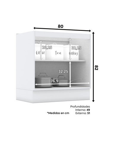Base Cocina Americana Blanco 80 Cm - Mueble de Cocina