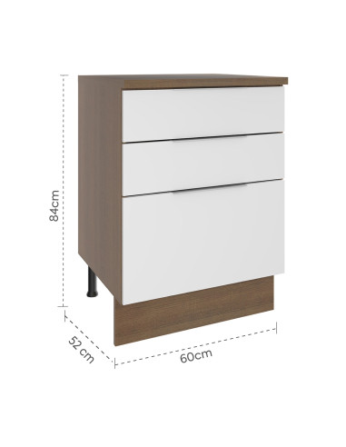 Base Cocina Stella Blanco 3 Cajones 60cm - Mueble Modular
