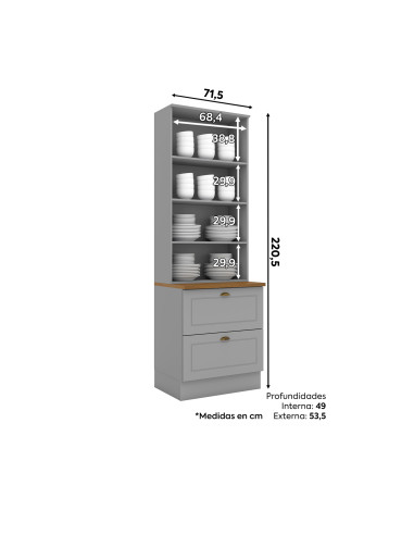 Vitrina Americana Gris 71.5cm - Mueble de Cocina y Despensa