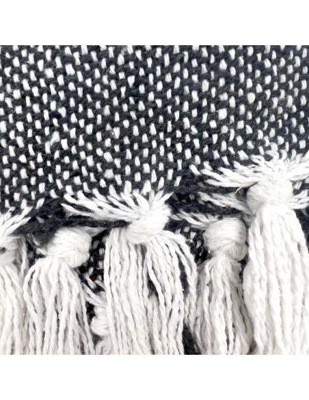 Manta 130x170cm boho pompones negros