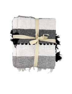 Manta 130x170cm boho pompones negros