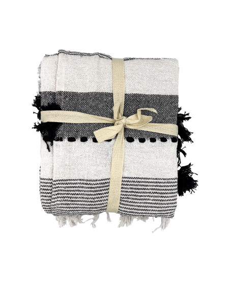 Manta 130x170cm boho pompones negros