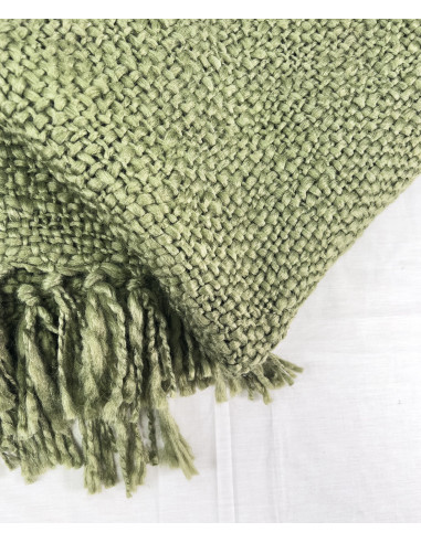 Manta Verde 130x170cm con Flecos - Textil Hogar de Calidad