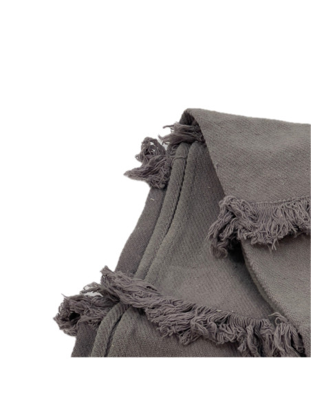 Manta 130x170cm algodón gris con flecos