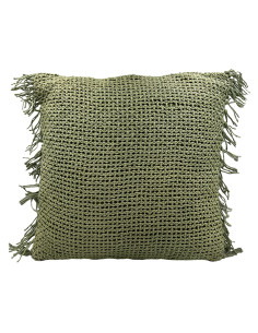 Cojín 45x45cm tejido flecos verde