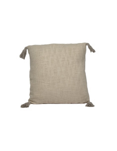 Cojín 45x45cm tejido con borlas crudo