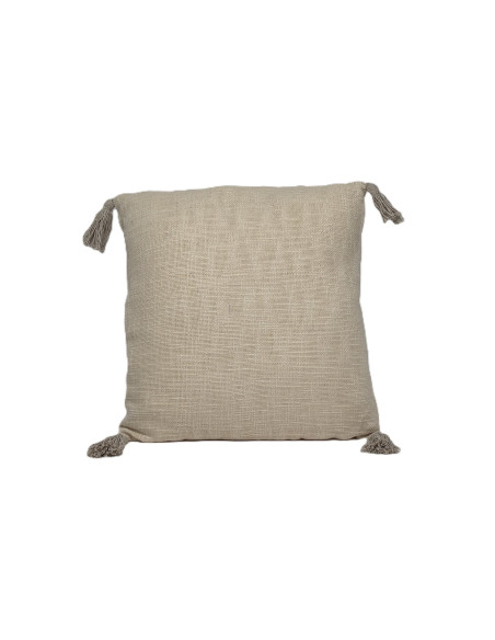 Cojín 45x45cm tejido con borlas crudo
