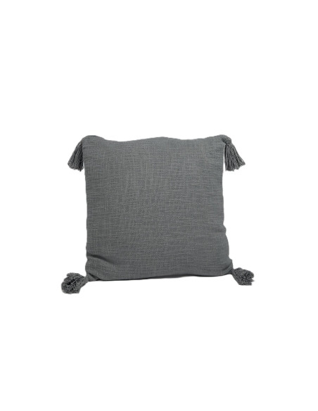 Cojín 45x45cm tejido con borlas gris