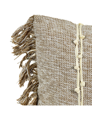 Cojín Boho Flecos Beige 45x45cm - Decoración Étnica Hogar