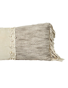 Cojín 30x70cm boho flecos beige 2