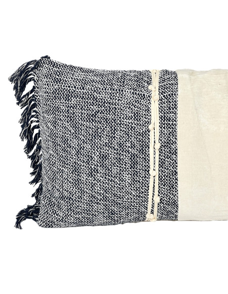 Cojín 30x70cm boho flecos azul
