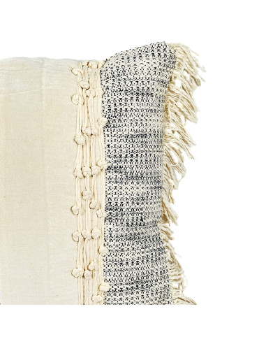 Cojín Boho Flecos Azul 45x45 cm - Decoración Étnica y Bohemia