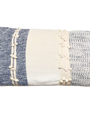 Cojín Boho Flecos Azul 30x70cm - Decoración Étnica y Bohemia