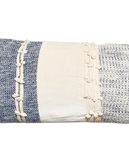 Cojín 30x70cm boho flecos azul