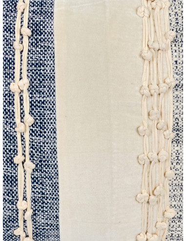 Cojín Boho Flecos Azul 45x45 cm - Decoración Étnica y Bohemia
