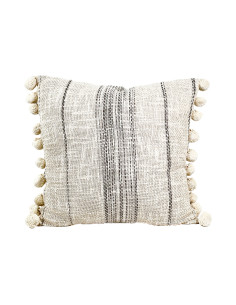 Cojín 45x45cm pompones bordes beige
