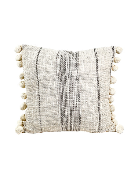 Cojín 45x45cm pompones bordes beige