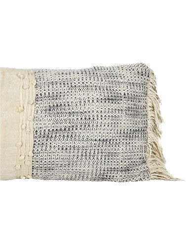 Cojín Boho Flecos Azul 30x70cm - Decoración Étnica y Bohemia