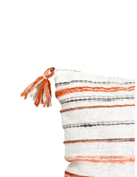 Cojín 45x45cm tejido bicolor naranjo con borlas