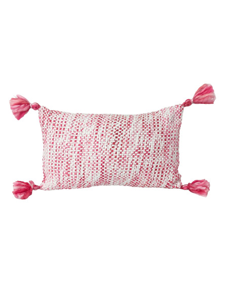 Cojín 30x50cm tejido rosa con borlas