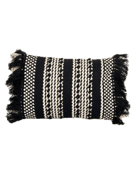 Cojín 30x50cm boho flecos grafito