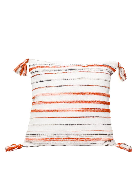Cojín 45x45cm tejido bicolor naranjo con borlas
