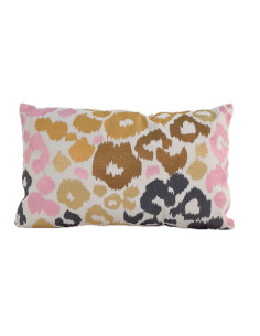 Cojín 30x50cm print bordado dorado rosado