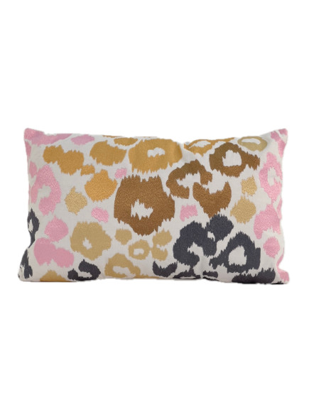 Cojín 30x50cm print bordado dorado rosado