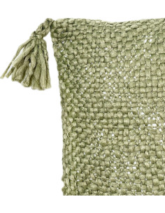 Cojín 40x40cm verde con borlas 2