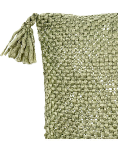 Cojín Decorativo Verde 40x40 cm con Borlas - Textil Hogar