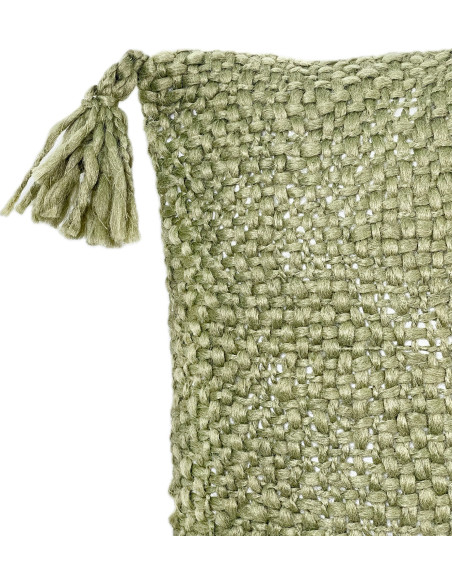 Cojín 40x40cm verde con borlas