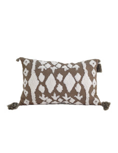 Cojín 30x50cm verde/blanco con borlas