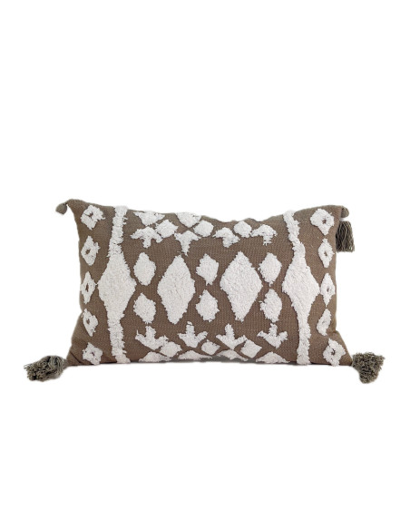 Cojín 30x50cm verde/blanco con borlas