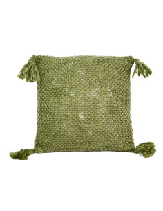 Cojín 40x40cm verde con borlas