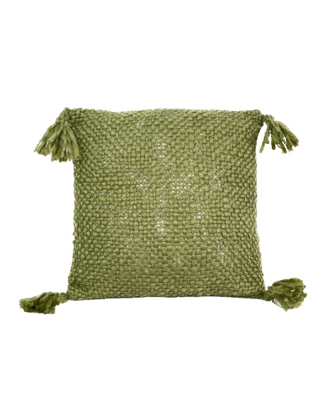 Cojín 40x40cm verde con borlas