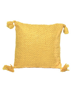 Cojín 40x40cm amarillo con borlas