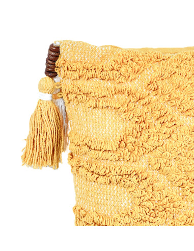 Cojín Decorativo Amarillo y Blanco con Borlas 30x50 cm