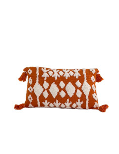 Cojín 30x50cm naranjo/blanco con borlas