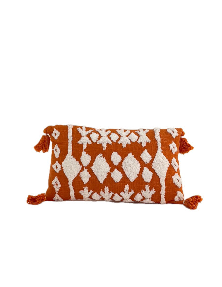 Cojín 30x50cm naranjo/blanco con borlas