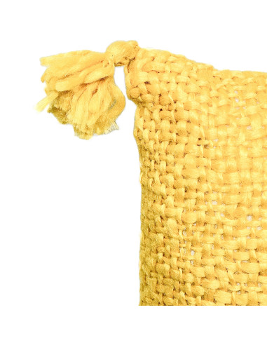 Cojín Decorativo Amarillo 40x40cm con Borlas - Textil Hogar